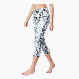 DRAGON FIT White Black Marble High Rise Crop Workout Leggings Size Small